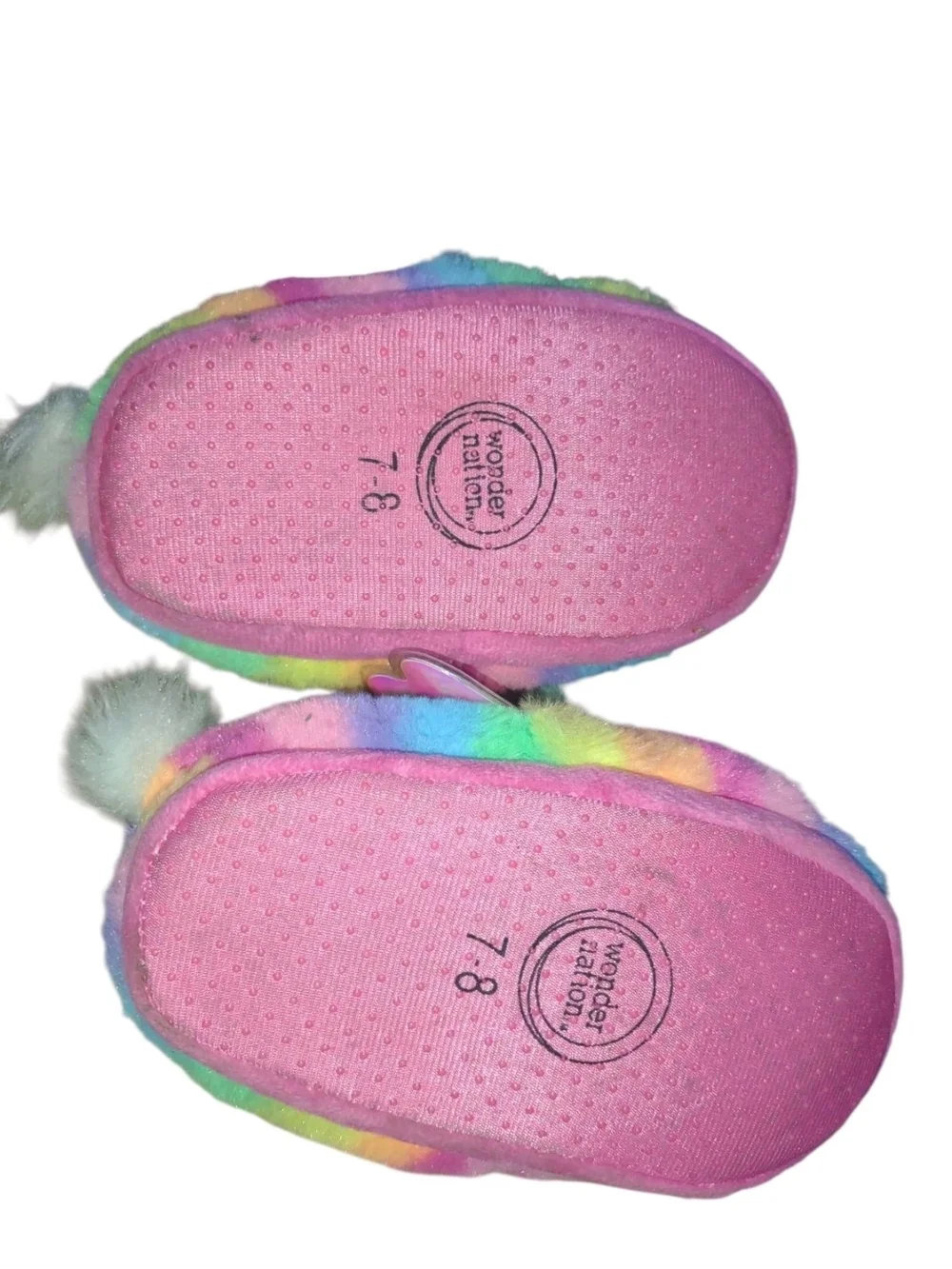 Plush Rainbow Unicorn Slippers for Kids - Girls Size 7-8